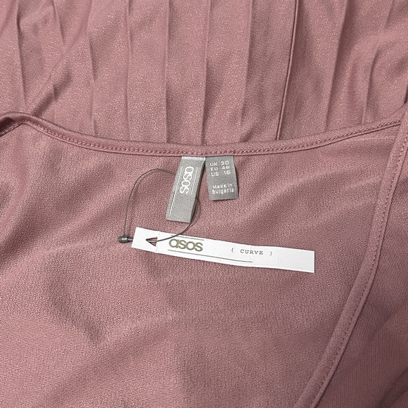 ASOS Dress Simply Be Pleated Kimono Sleeve Deep V Neck Midi Skater Rose Pink - Picture 11 of 14